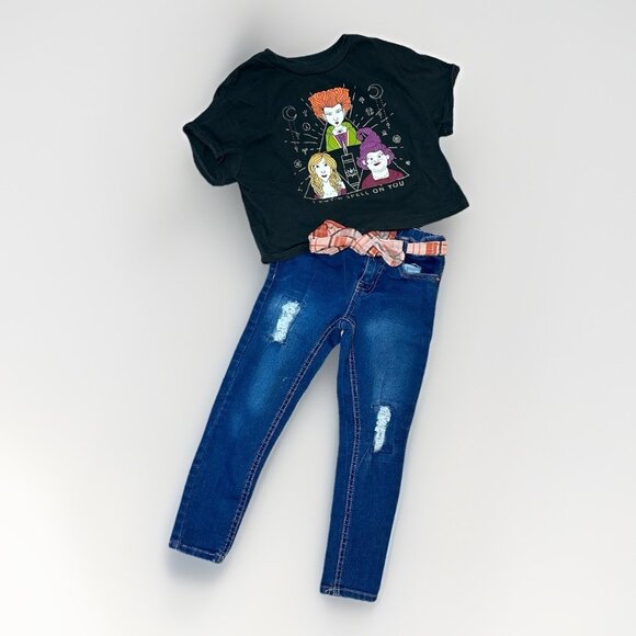 Disney Hocus Pocus Shirt & Delia's Jeans Girls 6X Black T-Shirt & Jeans W/Belt - Picture 1 of 7